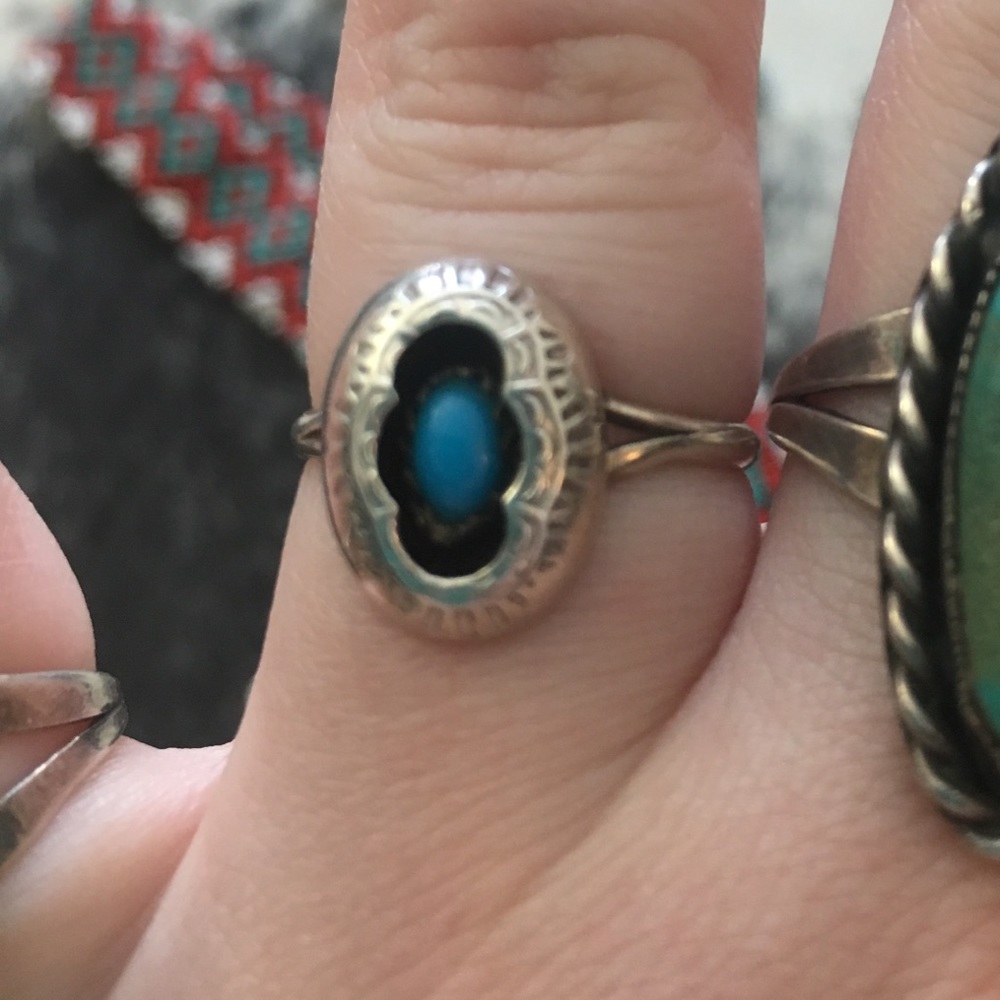 Turquoise and sterling shadow box ring size 8.25